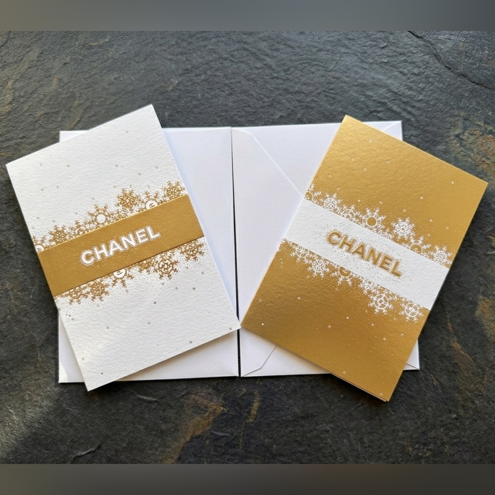 CHANEL Gold and White Blank Greeting Cards -Set of Two with Envelopes